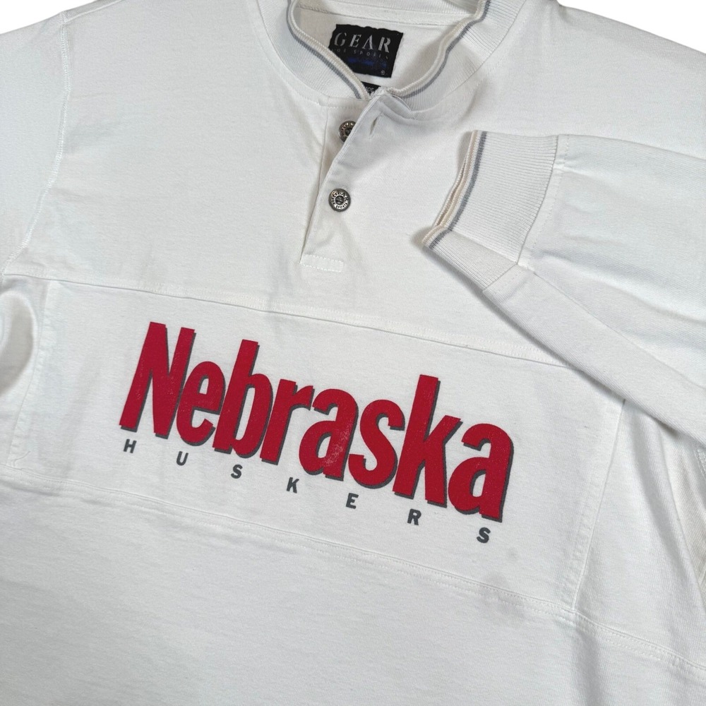 Vintage Gear for Sports Nebraska Huskers Henley Long Sleeve Shirt Mens Medium